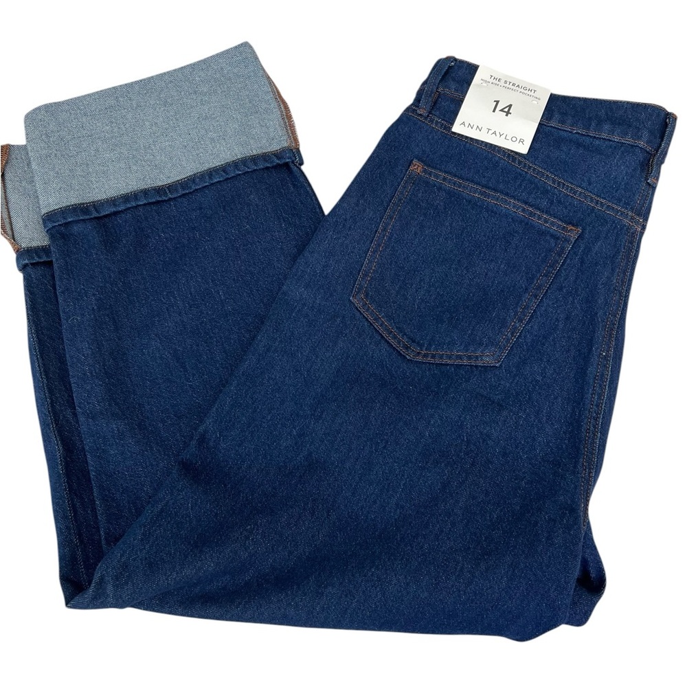 Ann Taylor The Straight Jeans High Rise Dark Wash Perfect Pocket size 14 Cropped